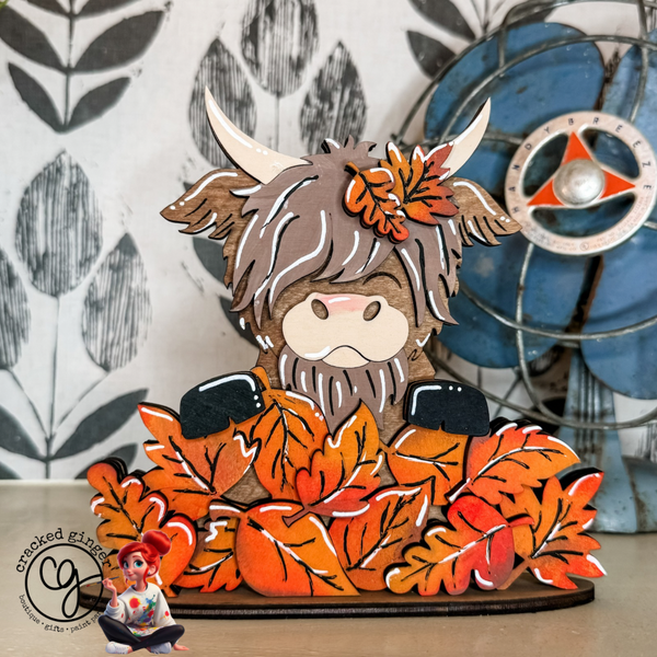 Fall highland cow in leaves shelf sitter – Cracked Ginger Fall highland cow in leaves shelf sitter – Cracked Ginger