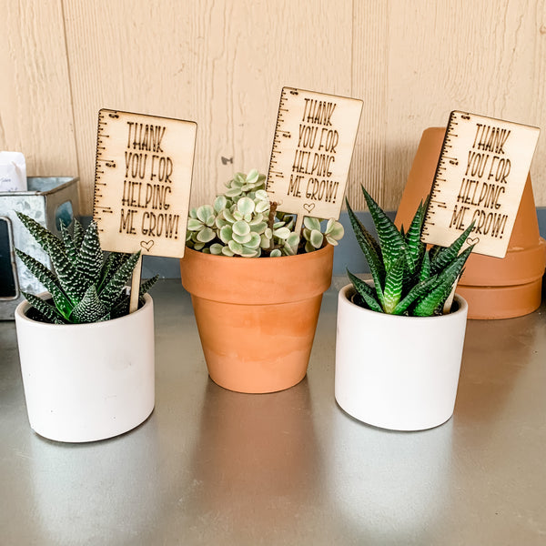succulent puns thank you Thank you for helping me grow Plant stick Markers Sign Gift Tags