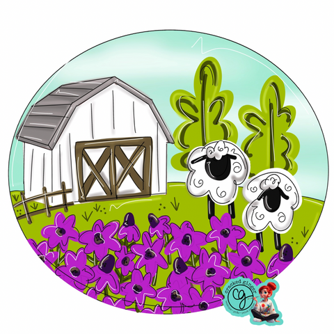 Spring Barn with Sheep Cutouts and Kits