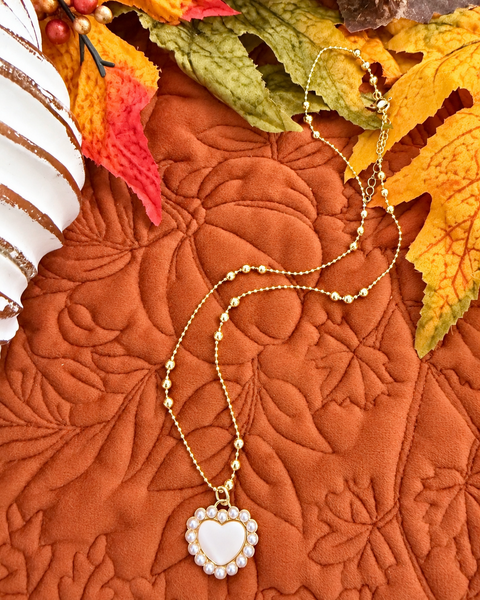 RTS Libby Pearl Heart Necklace - Cracked Ginger