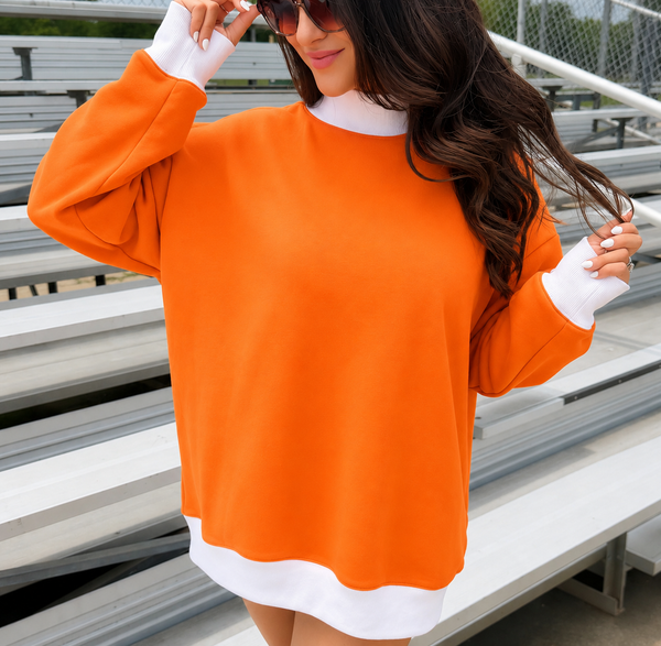 Orange/White Mock Neck Sweatshirt - Cracked Ginger
