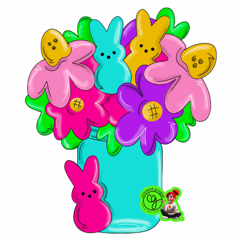 Easter Mason Jar Peeps and Flowers Cutouts and Kits