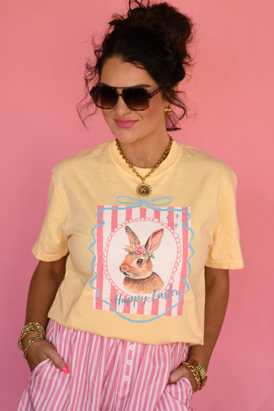Happy Easter Stripe Bunny Tee - Cracked Ginger