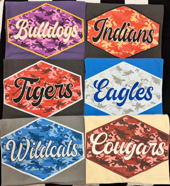 Custom School Spirit Colored Camo Tee - Cracked Ginger