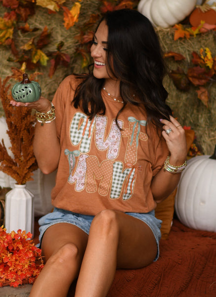 Autumn Faux Patch And Checkered Leaves Tee