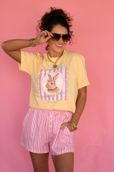 Happy Easter Stripe Bunny Tee - Cracked Ginger