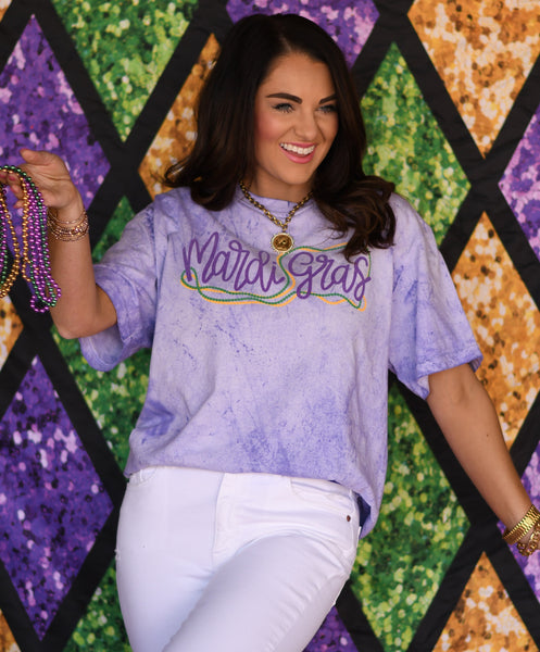 Mardi Gras Beads Colorblast Tee - Cracked Ginger