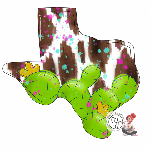Texas Prickly Pear Cactus Cow Print Cutouts and Kits