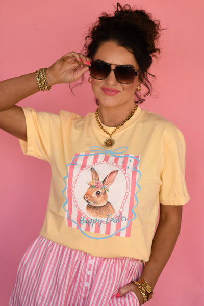 Happy Easter Stripe Bunny Tee - Cracked Ginger