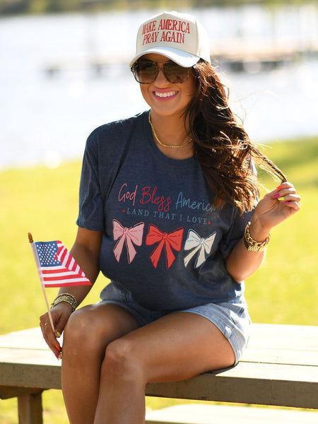 God Bless America Land That I Love Bows Tee - Cracked Ginger