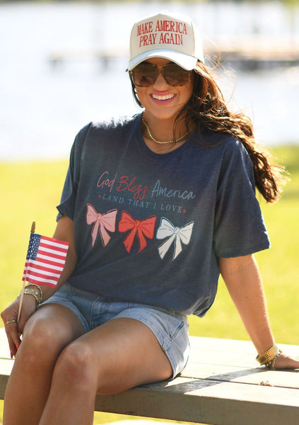 God Bless America Land That I Love Bows Tee - Cracked Ginger