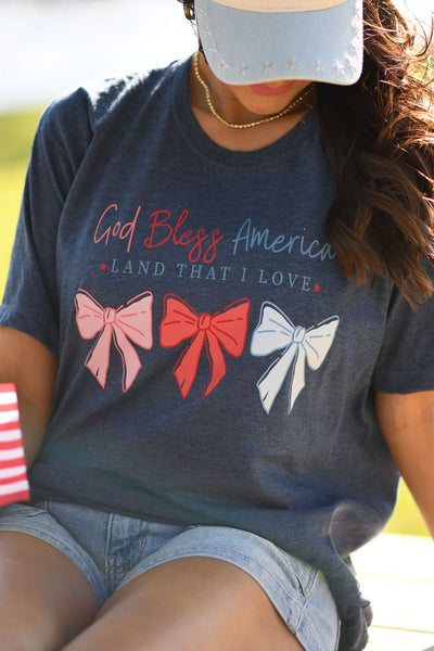 God Bless America Land That I Love Bows Tee - Cracked Ginger