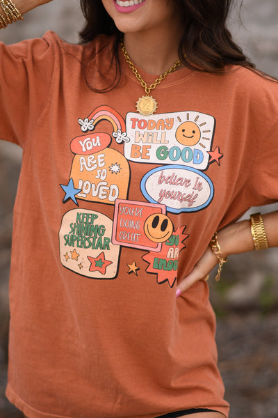 Affirmation Stickers Tee - Cracked Ginger
