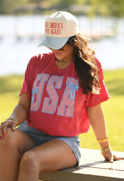 USA Stripes & Bows Tee - Cracked Ginger