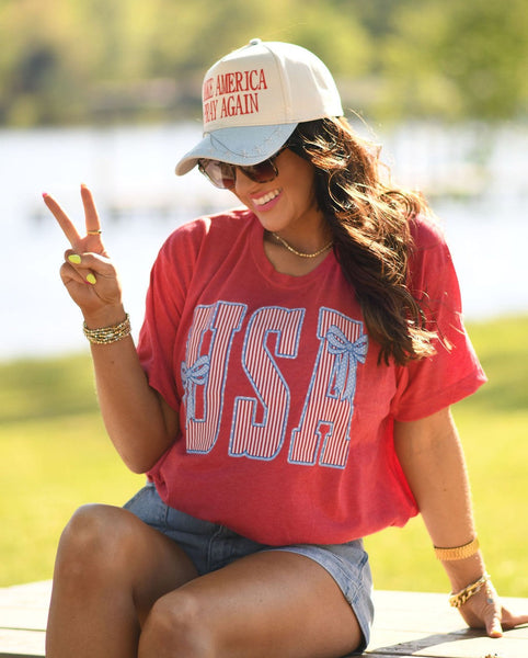 USA Stripes & Bows Tee - Cracked Ginger