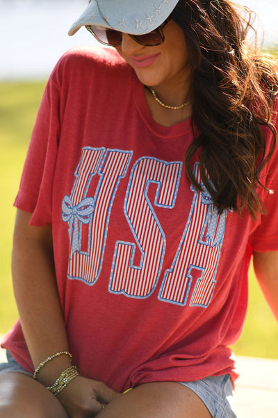 USA Stripes & Bows Tee - Cracked Ginger