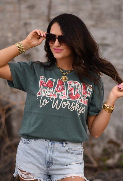 Made To Worship Floral Yarn Tee - Cracked Ginger