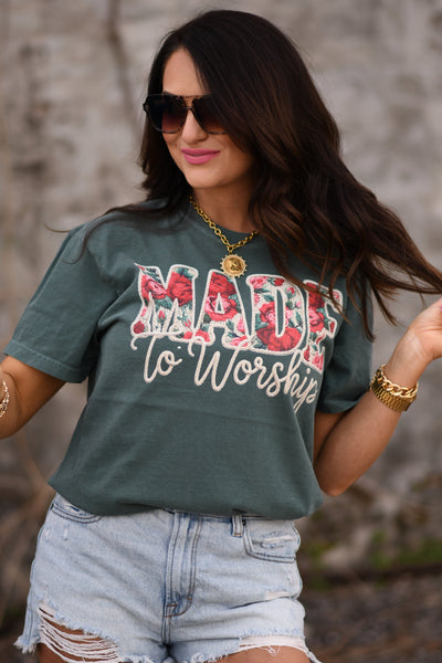 Made To Worship Floral Yarn Tee - Cracked Ginger