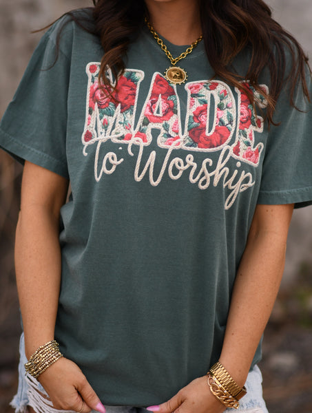 Made To Worship Floral Yarn Tee - Cracked Ginger