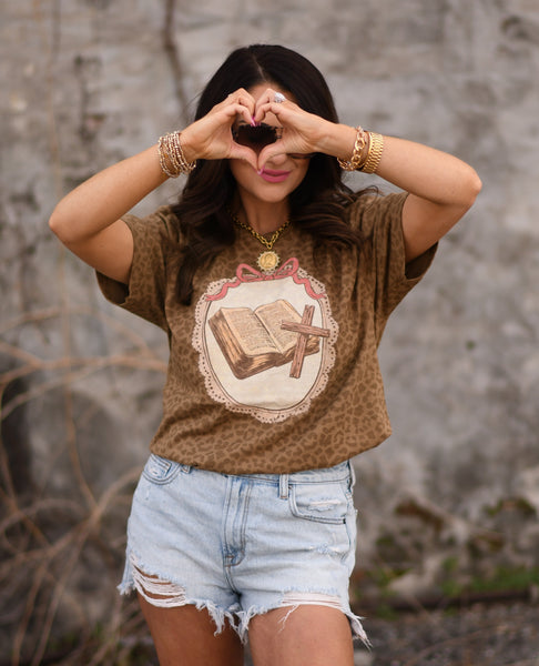 Bible Cross Leopard Tee - Cracked Ginger