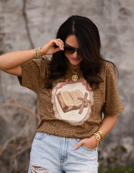 Bible Cross Leopard Tee - Cracked Ginger