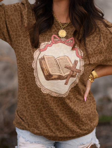 Bible Cross Leopard Tee - Cracked Ginger