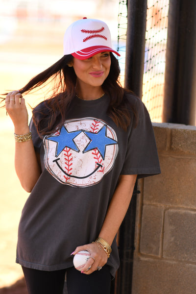 Baseball Star Smiley Tee - Cracked Ginger