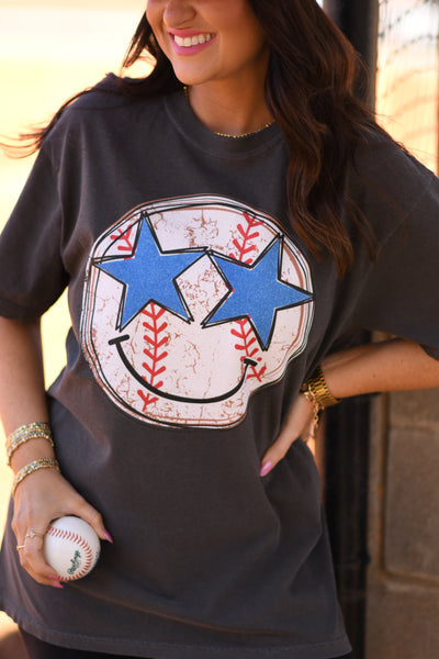 Baseball Star Smiley Tee - Cracked Ginger