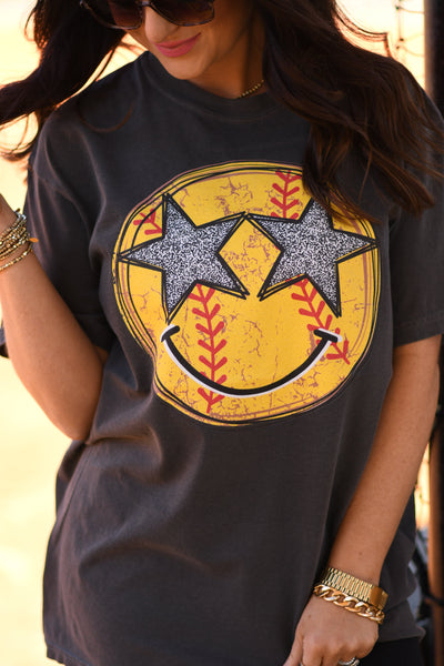 Softball Star Smiley Tee - Cracked Ginger