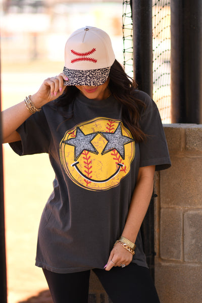 Softball Star Smiley Tee - Cracked Ginger