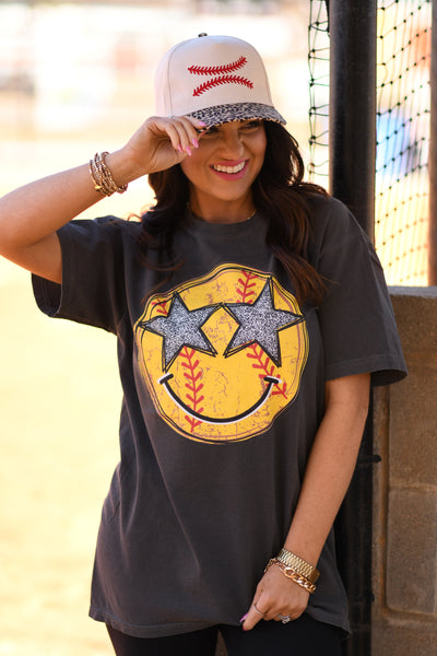 Softball Star Smiley Tee - Cracked Ginger