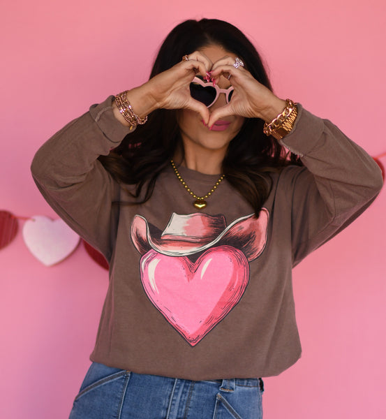 Heart Cowboy Hat Tee/Long Sleeve - Cracked Ginger