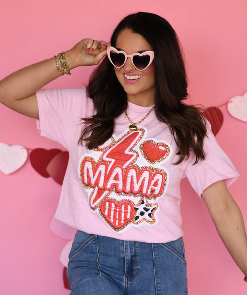 Mama Leopard Bolt & Hearts Tee - Cracked Ginger