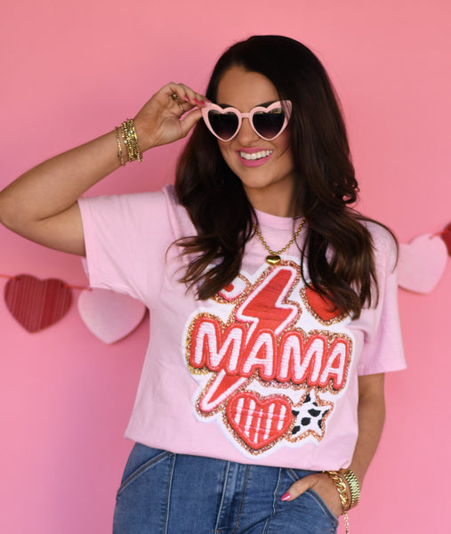Mama Leopard Bolt & Hearts Tee - Cracked Ginger