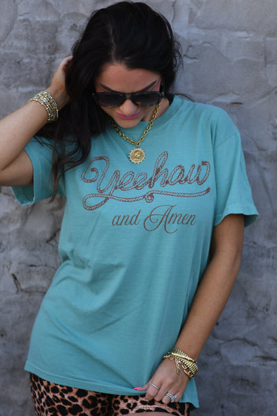 Yeehaw And Amen Tee - Cracked Ginger