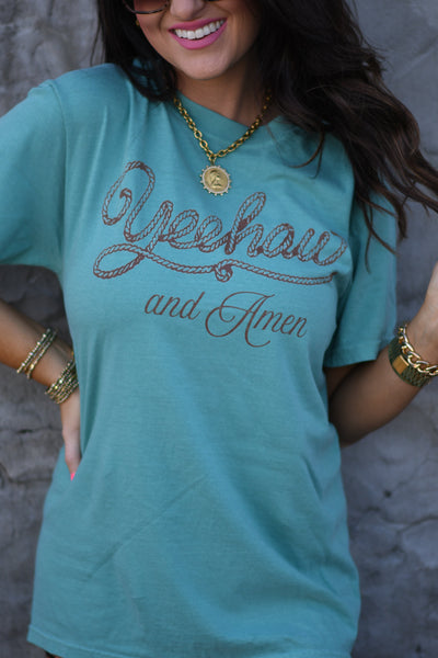 Yeehaw And Amen Tee - Cracked Ginger