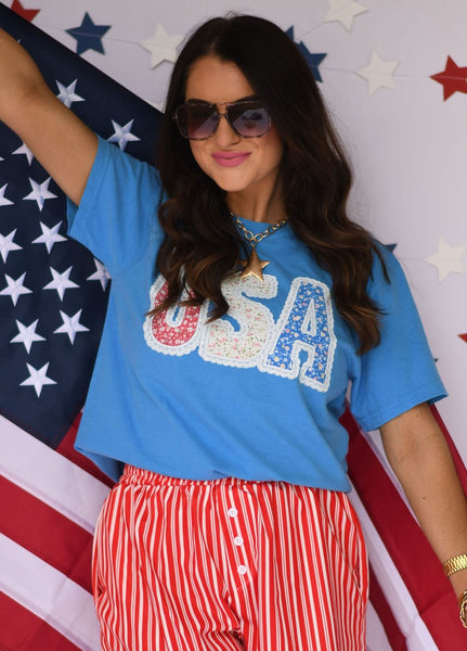 USA FLORAL LACE TEE - Cracked Ginger