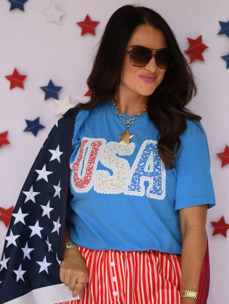 USA FLORAL LACE TEE - Cracked Ginger