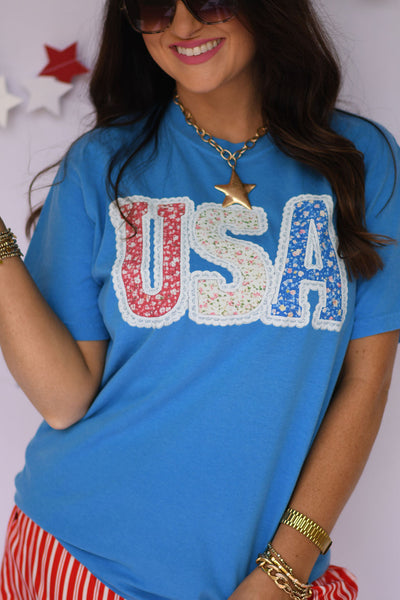 USA FLORAL LACE TEE - Cracked Ginger