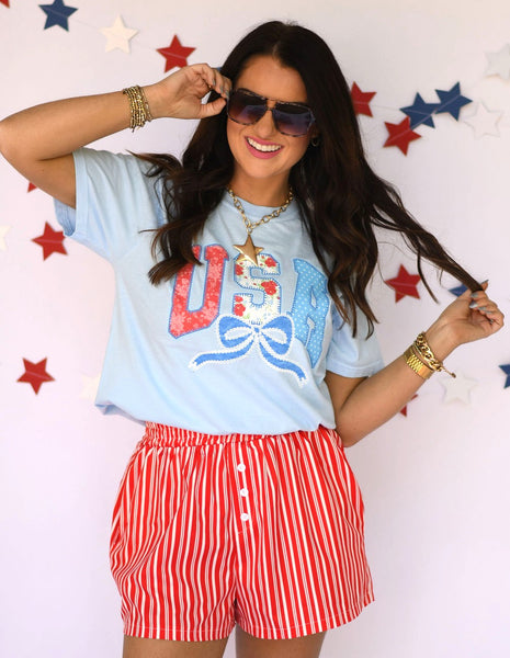 USA DARLING BOW TEE - Cracked Ginger