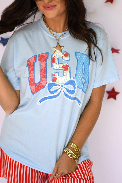 USA DARLING BOW TEE - Cracked Ginger