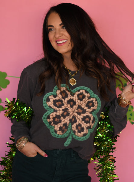 Faux Yarn Leopard Shamrock Long Sleeve/Tee - Cracked Ginger