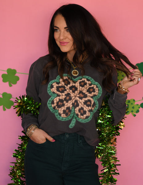 Faux Yarn Leopard Shamrock Long Sleeve/Tee - Cracked Ginger