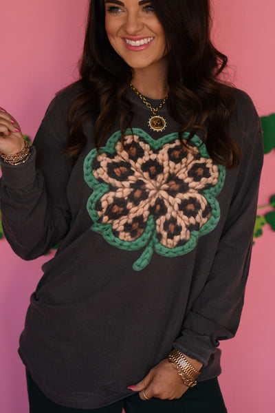 Faux Yarn Leopard Shamrock Long Sleeve/Tee - Cracked Ginger