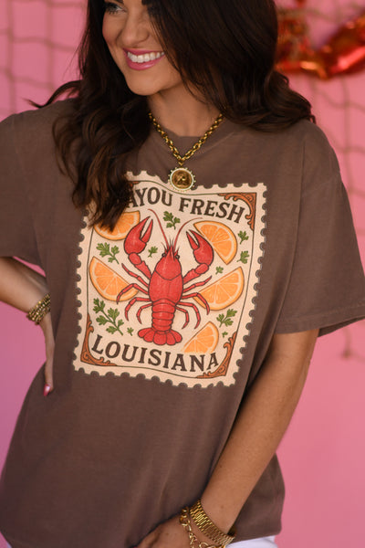 Bayou Fresh Louisiana Crawfish Stamp Tee - Cracked Ginger