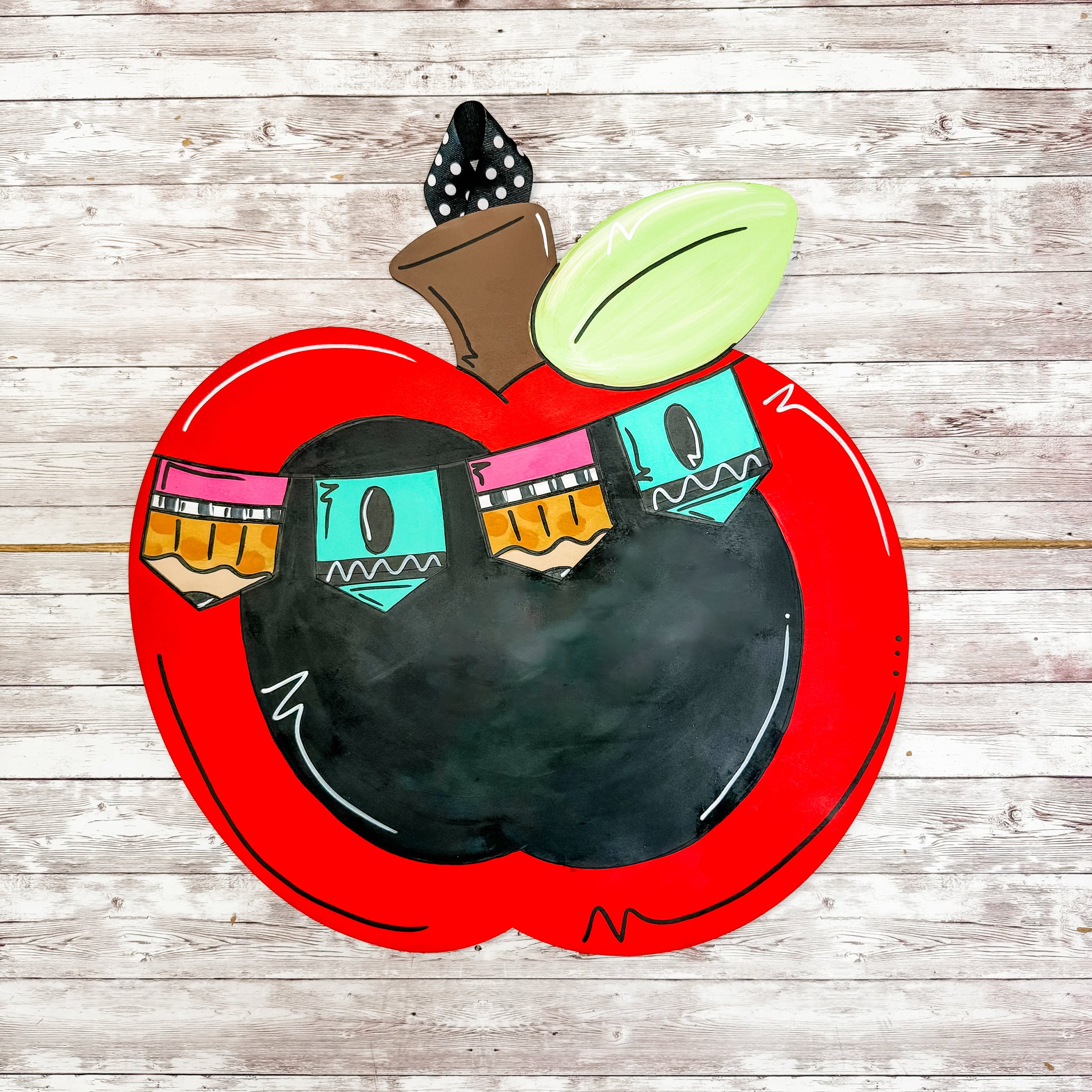 Apple Chalkboard with banner Door Hanger