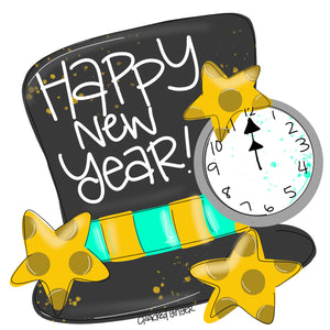 Happy New Year Hat and Clock Cutouts and Kits