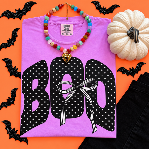 RTS Boo Polka Dot Bow Tee - Cracked Ginger
