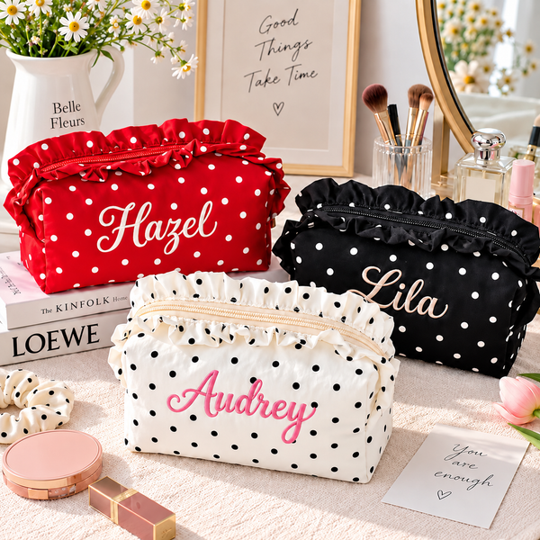 Custom Polka Dot Ruffle Zipper Bag *Pre Order* *DEAL DAYS DEAL* - Cracked Ginger