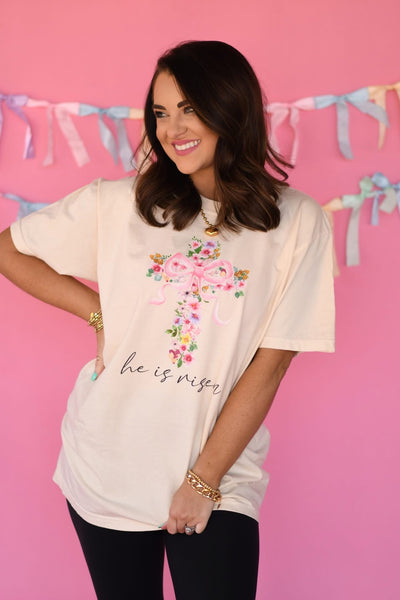 He Is Risen Floral Cross Tee - Cracked Ginger